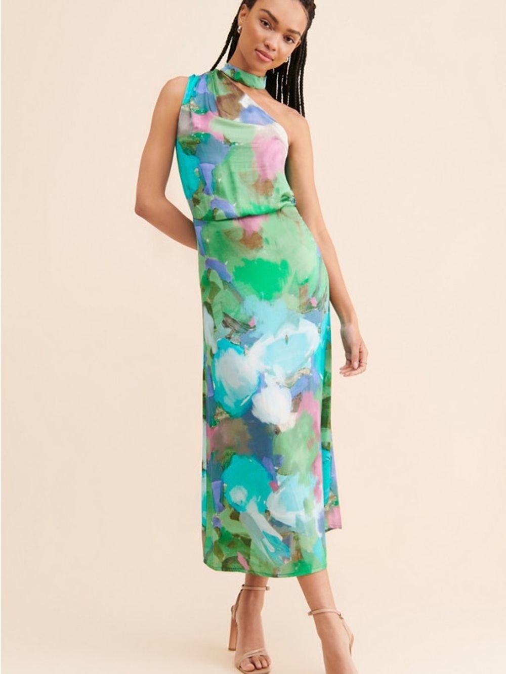 Laagam Daphne Watercolor Abstract Midi Dress XS | Floral Maxi EUC